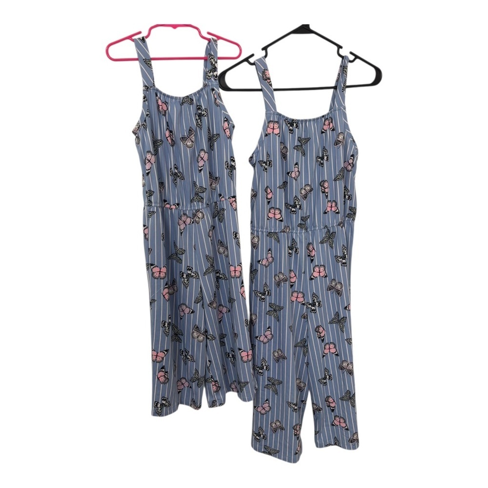 Bundle of 2 matching girls butterfly jumpsuit outfits size 10/12 and 6/6X